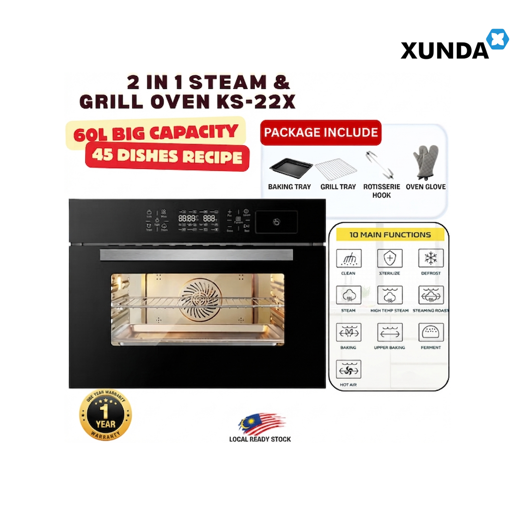 Xunda KS-22X 60L Built-In 2-in-1 Steam & Grill Oven | Black