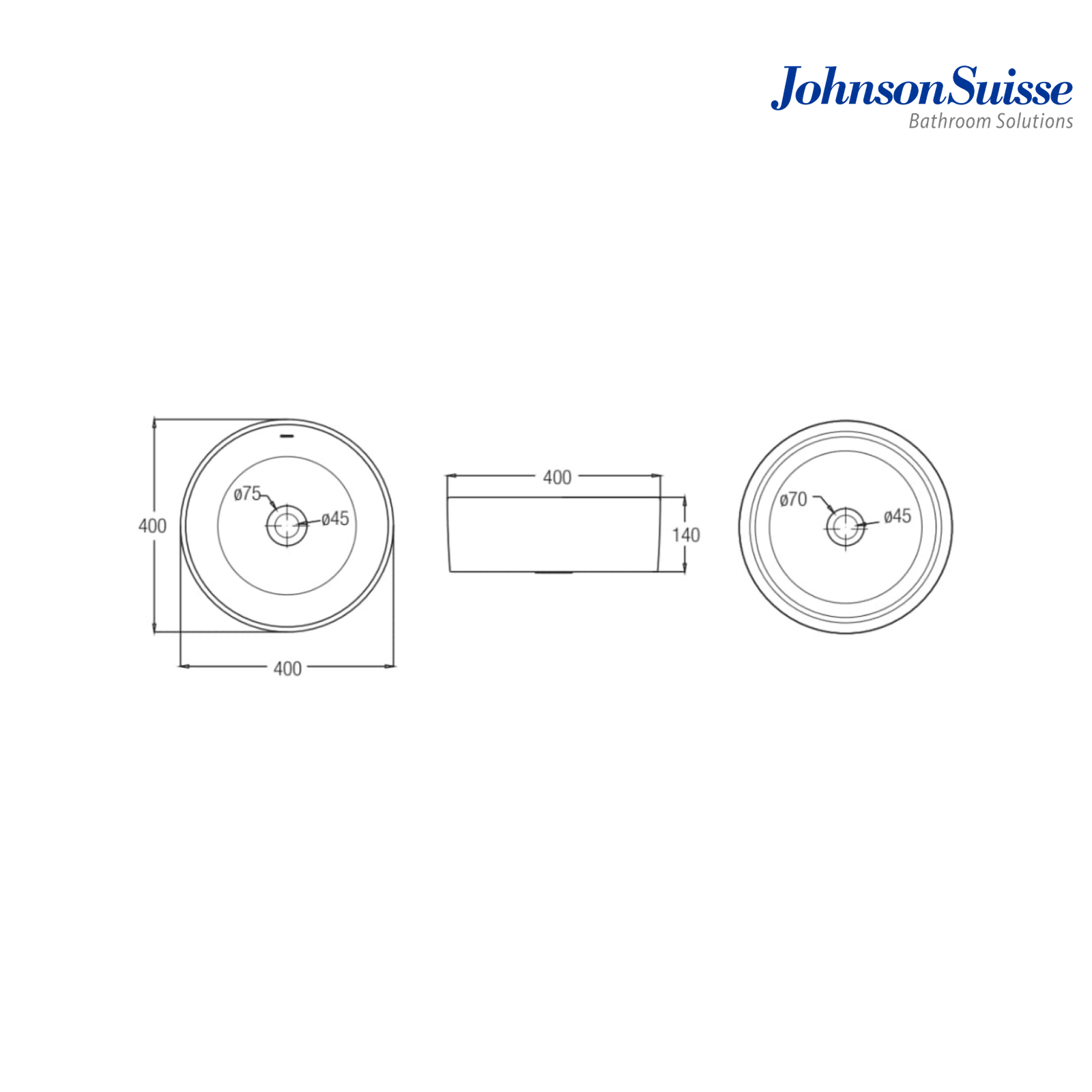 Johnson Suisse Gemelli WBAAGM120WW 400mm Round Above Counter Basin | White