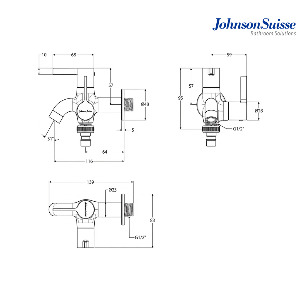Johnson Suisse Lira 1/2" 2-Way Bib Tap | WBFA301671CP | Chrome