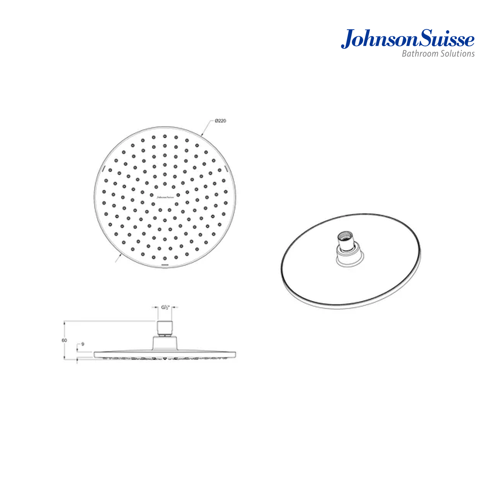 Johnson Suisse Atlantic 220mm Circular Fixed Shower Head WBFA301633CP | Chrome
