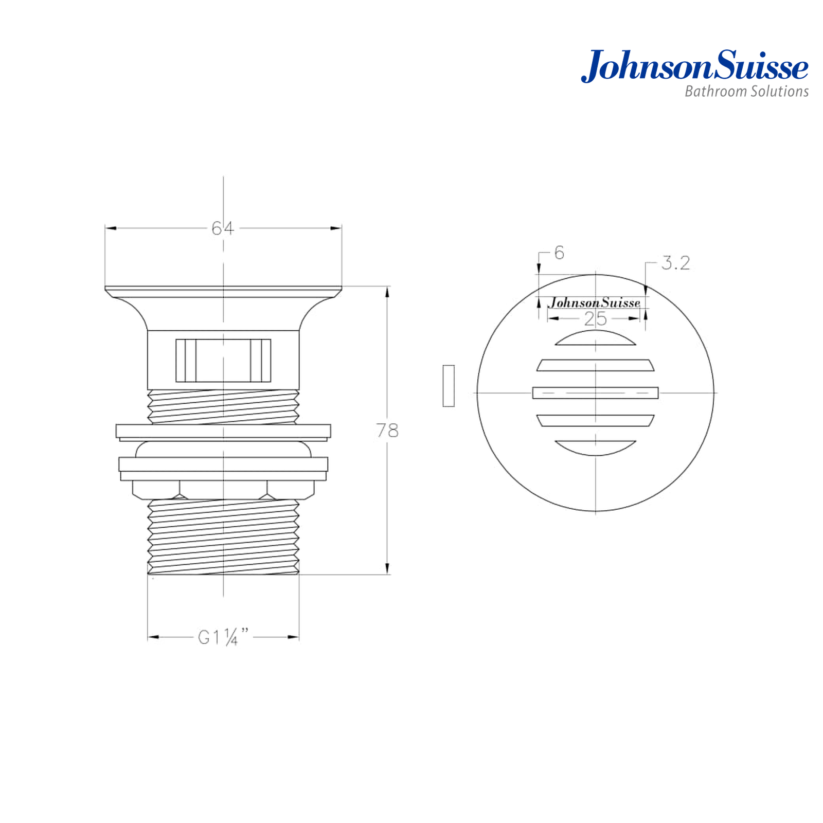 Johnson Suisse WBFT402068CP Basin Grated Waste Outlet with Overflow | Chrome