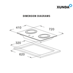 XUNDA 2-DS312T 720mm Toughened Glass Double Burner Gas Hob | Black
