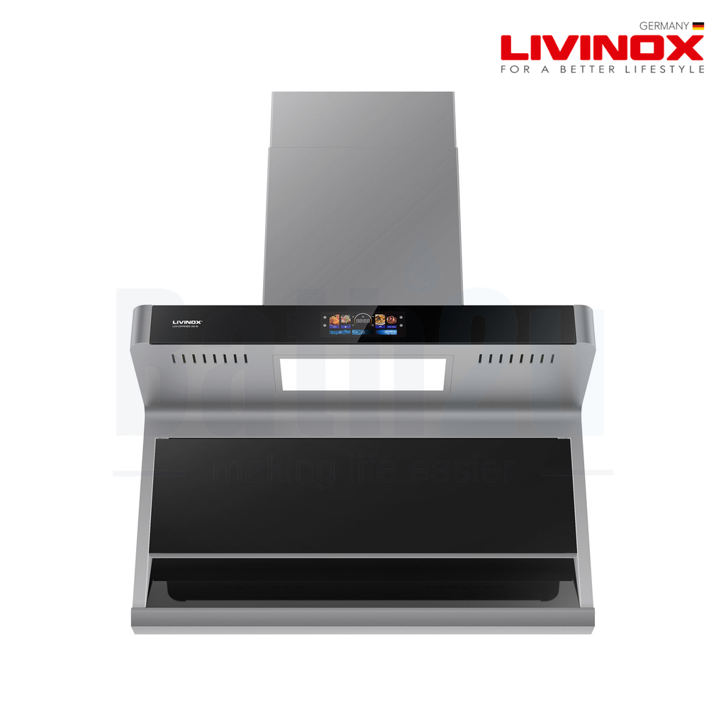 LIVINOX LCH-COPPERDC-GM-90 | 90Centimeter 2150 m³/h Touchless Smart Motion Sensor Cooker Hood | Gun Metal Coated Stainless Steel and Tempered Glass