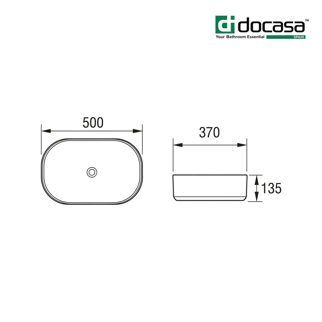 Docasa K550 500mm Ceramic Counter Top Basin | White Modern Wash Sink for Bathroom & Toilet