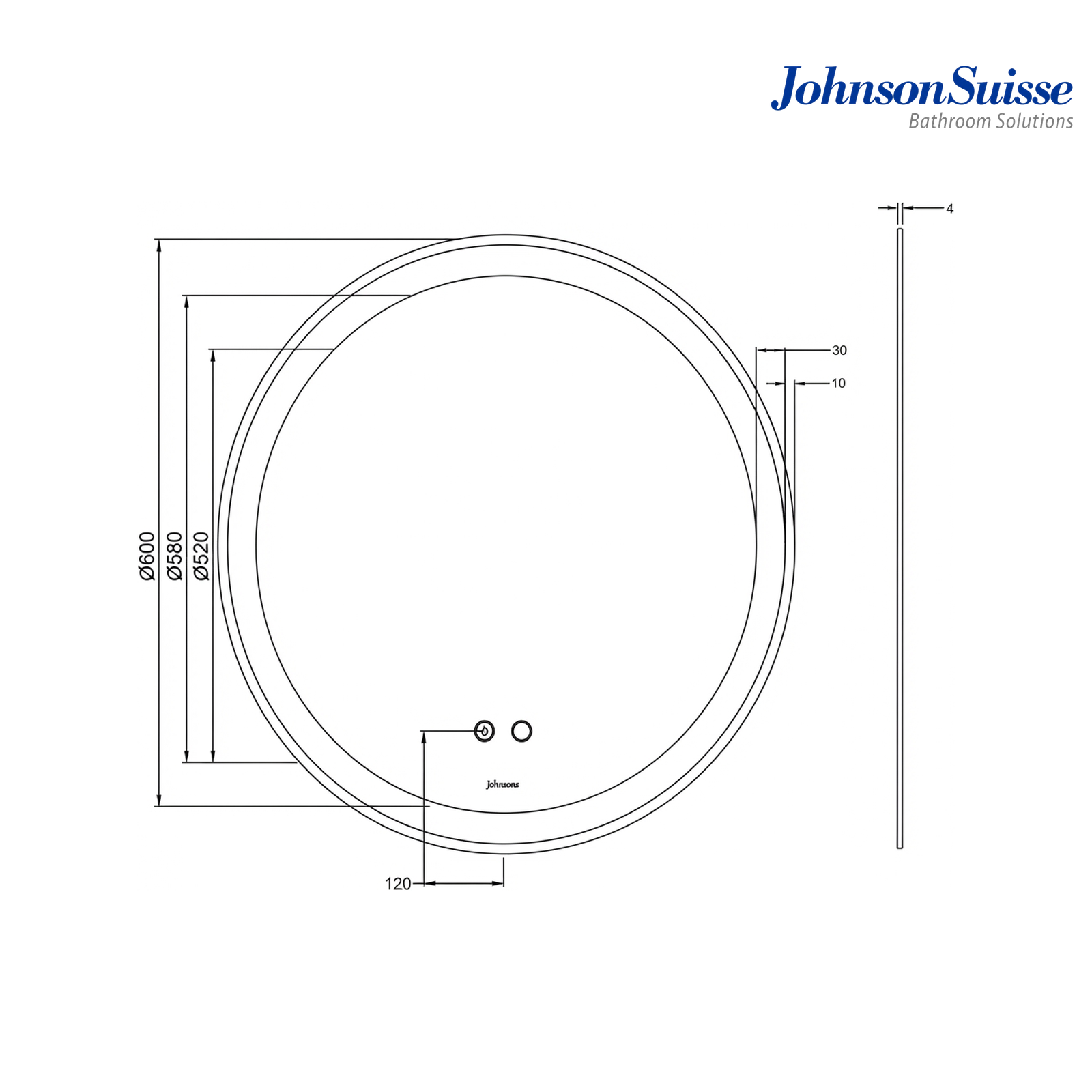 Johnson Suisse Elba WBBM150000BK 600mm Round LED Mirror | Black
