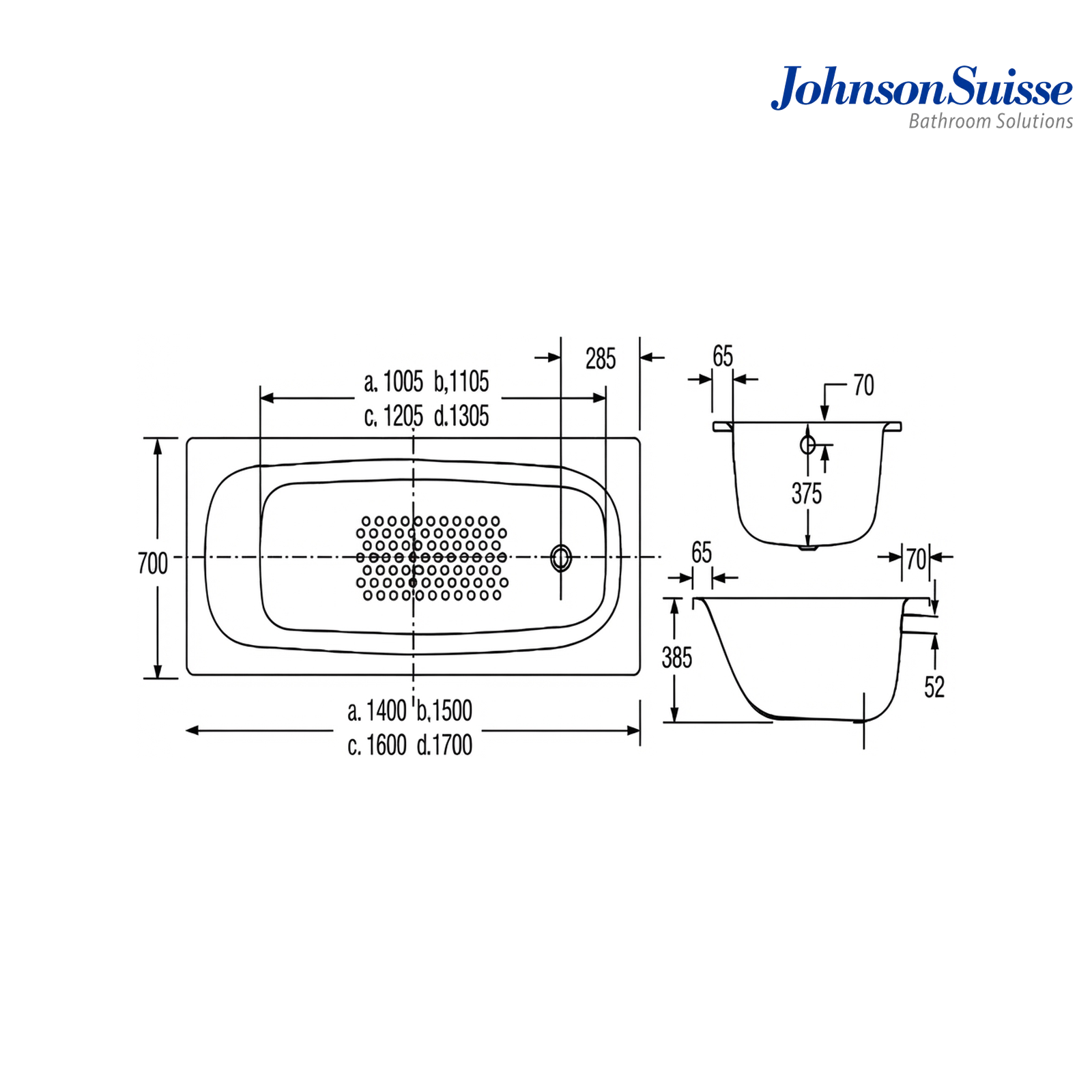 Johnson Suisse 1700mm Rectangular Enameled Steel Drop-In Bath | WBBS600088WW | White
