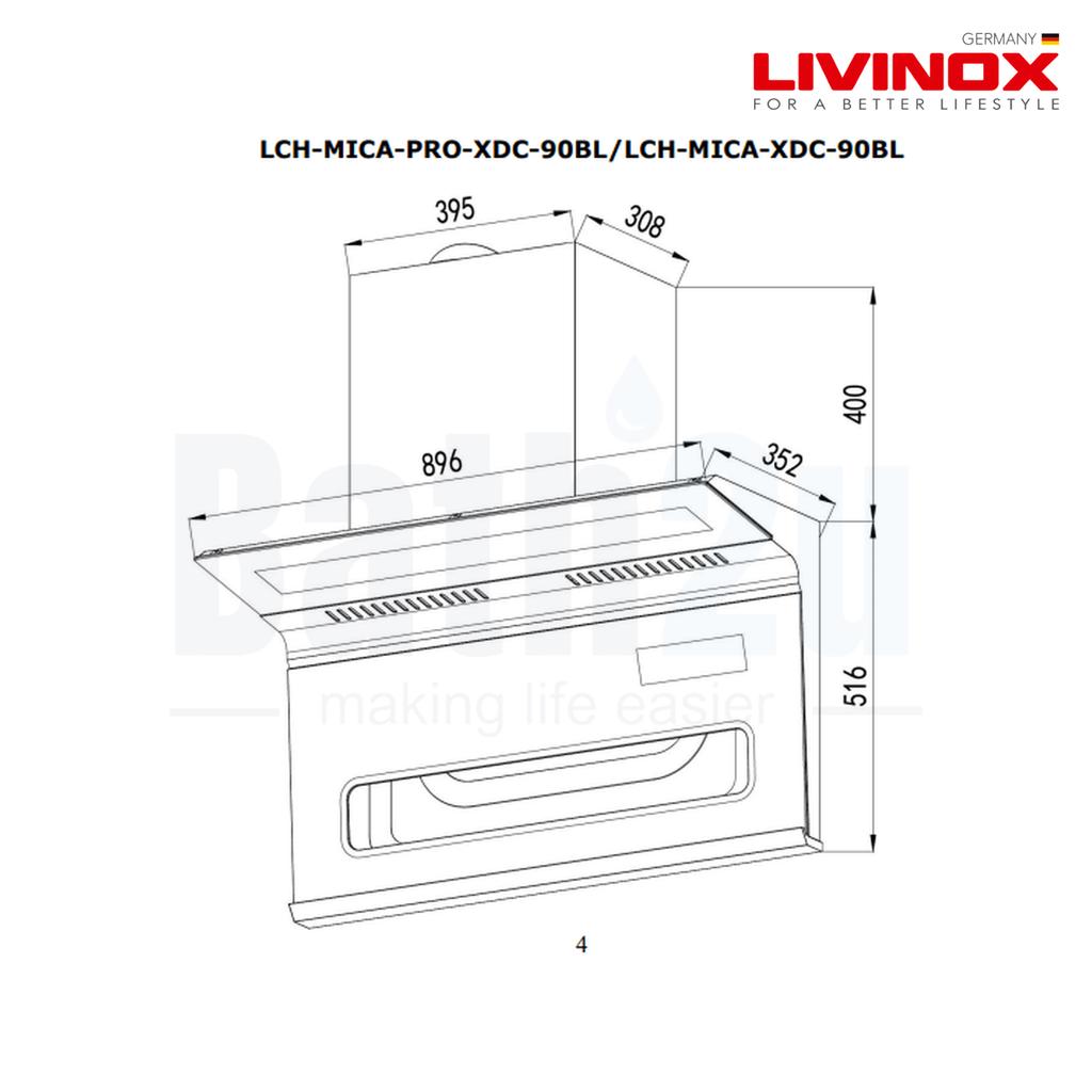 LIVINOX LCH-COPPERDC-GM-90 | 90Centimeter 2150 m³/h Touchless Smart Motion Sensor Cooker Hood | Gun Metal Coated Stainless Steel and Tempered Glass