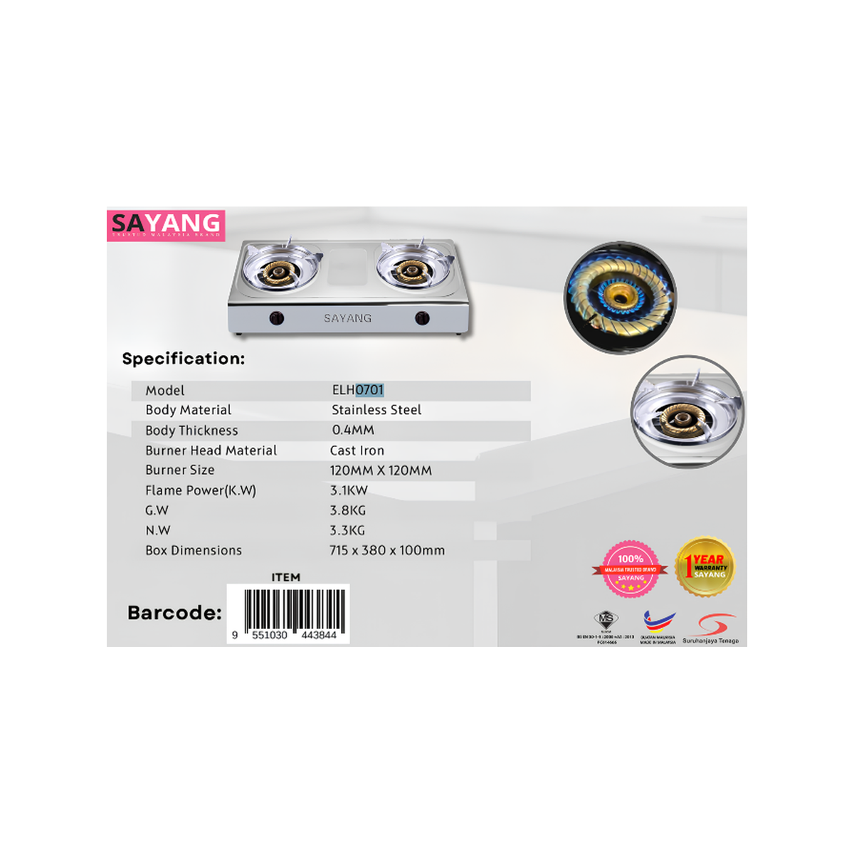 Sayang Table Top Double Burner Gas Stove