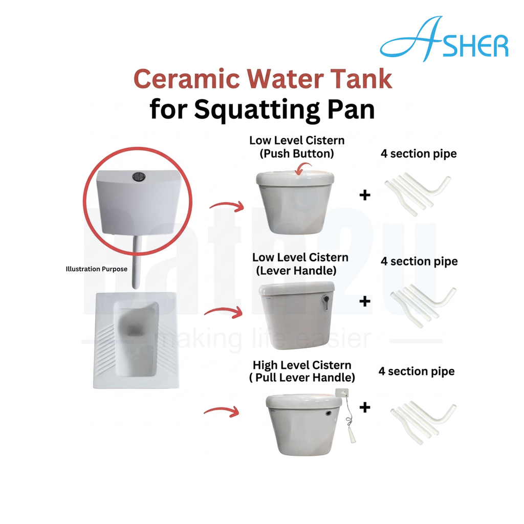 Asher T62 Ceramic Cistern Set for 2-Piece Close Couple Toilet Bowl