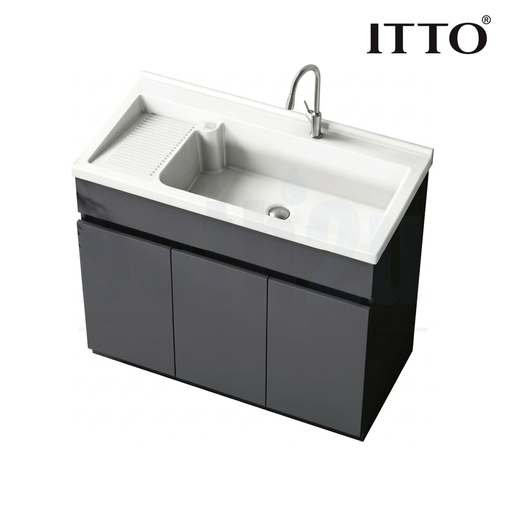 ITTO IT-3306-100 1000mm Laundry Basin with Cabinet | Gray SPC Material