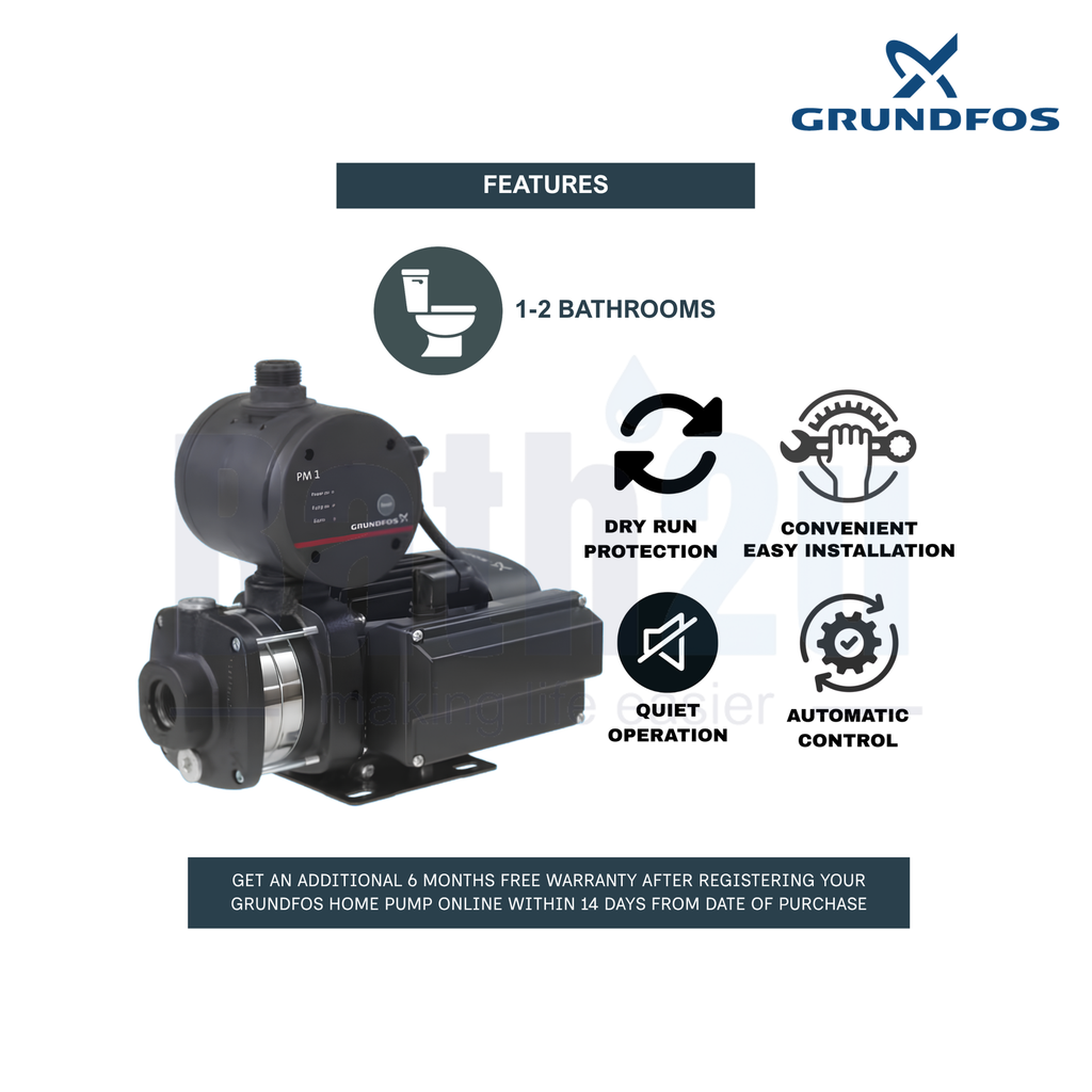 Grundfos CMB3-37PM1 0.67HP Automatic Pressure Manager Water Booster Pump | Cast Iron Housing and Stainless Steel Impellers
