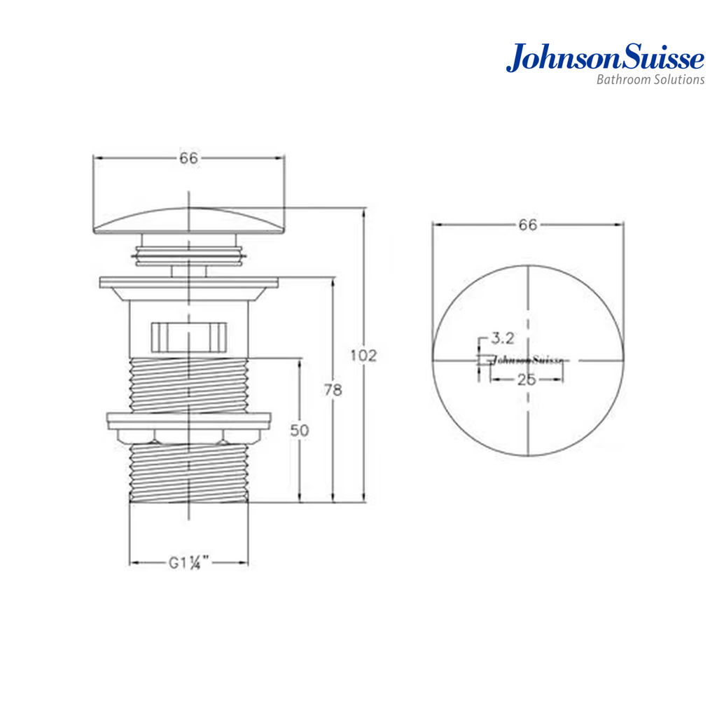 Johnson Suisse WBFT402071MB 78mm Pop Up Basin Waste Without Overflow | Matte Black
