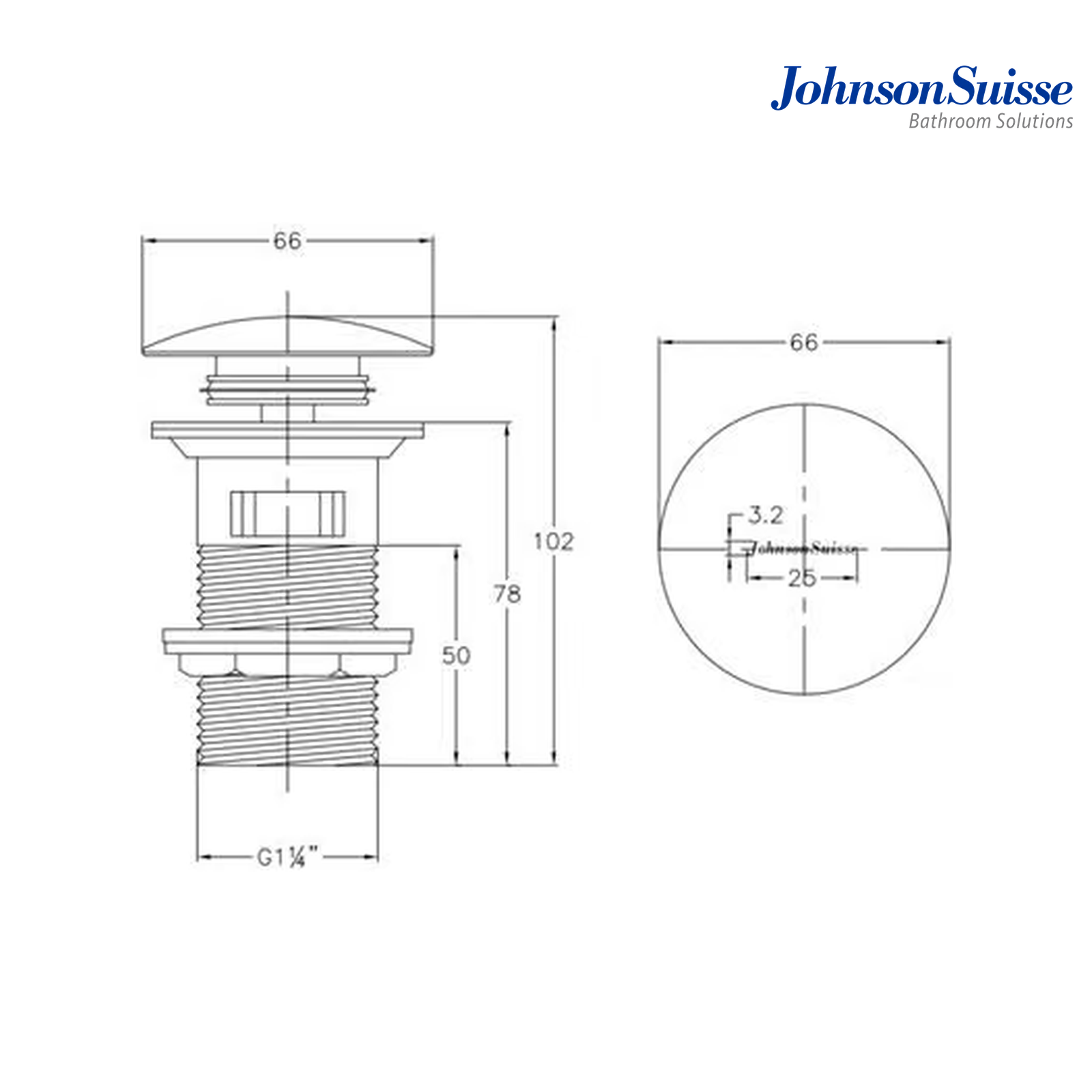 Johnson Suisse WBFT402071MB 78mm Pop Up Basin Waste Without Overflow | Matte Black