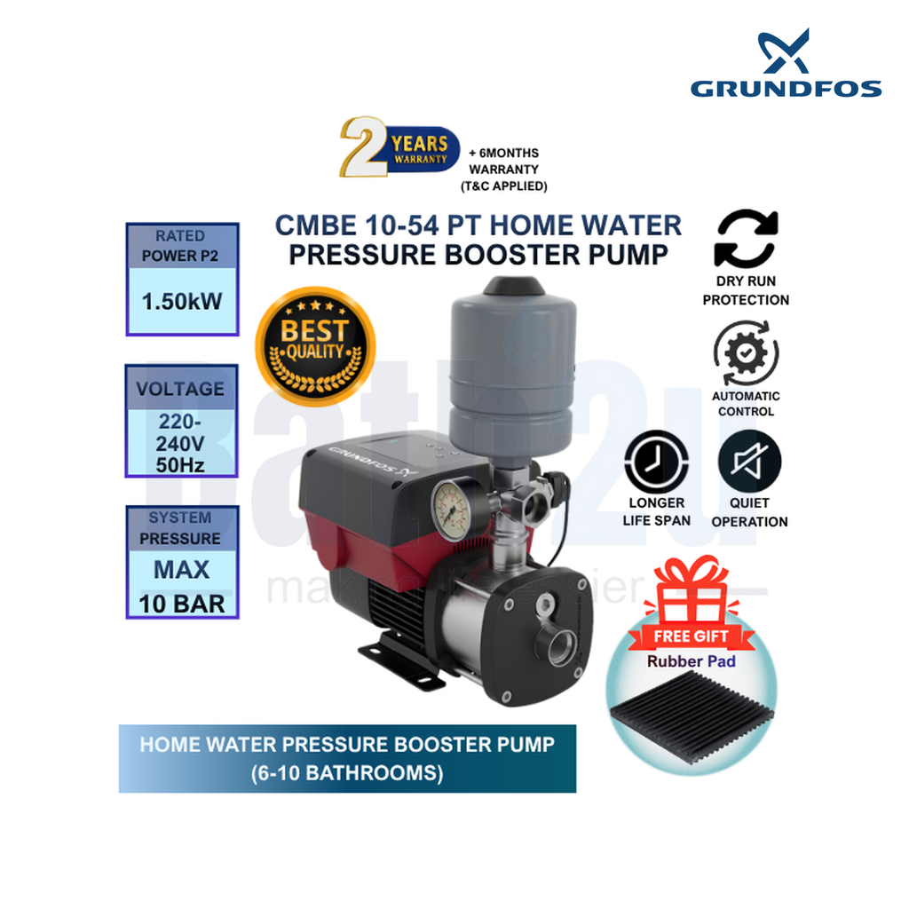 Grundfos CMBE10-54 1.5 kW 266 L/min Variable Speed Water Pressure Booster Pump | Stainless Steel