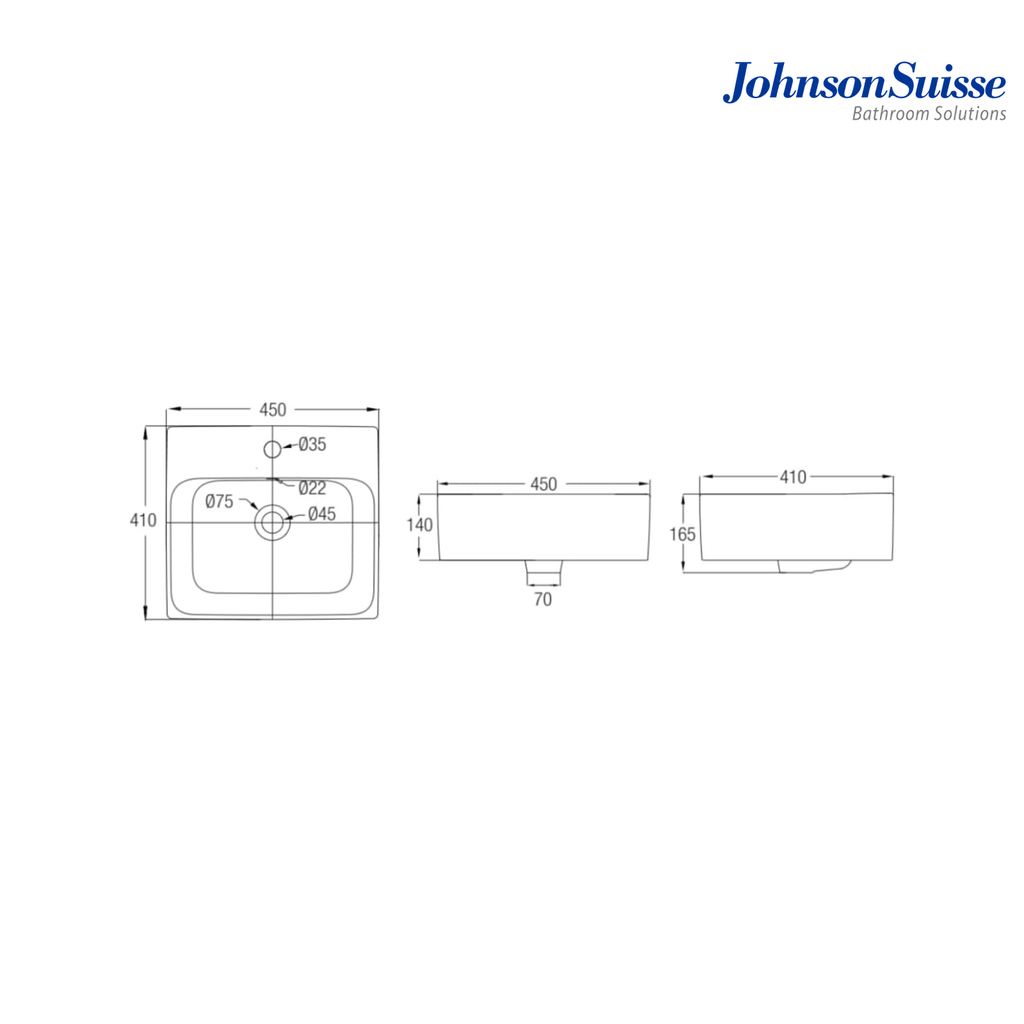 Johnson Suisse Gemelli WBAAGM111WW 450mm Rectangular Above Counter Basin | White