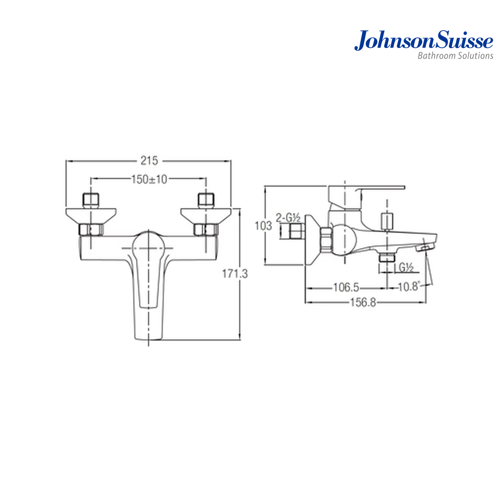 Johnson Suisse Turin WBFA301439CP Single Lever Wall-mounted Bath Shower Mixer Without Shower Set | Chrome Plated