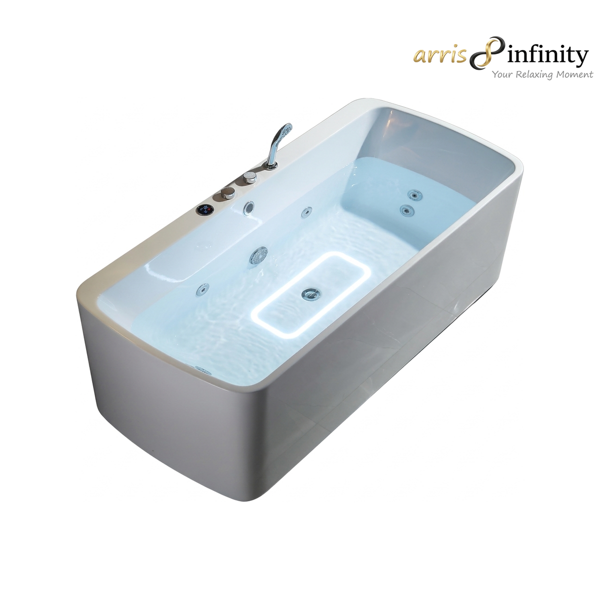 ARRIS INFINITY PERIERA 1700mm Rectangular Massage Bathtub Luxury Jacuzzi | White