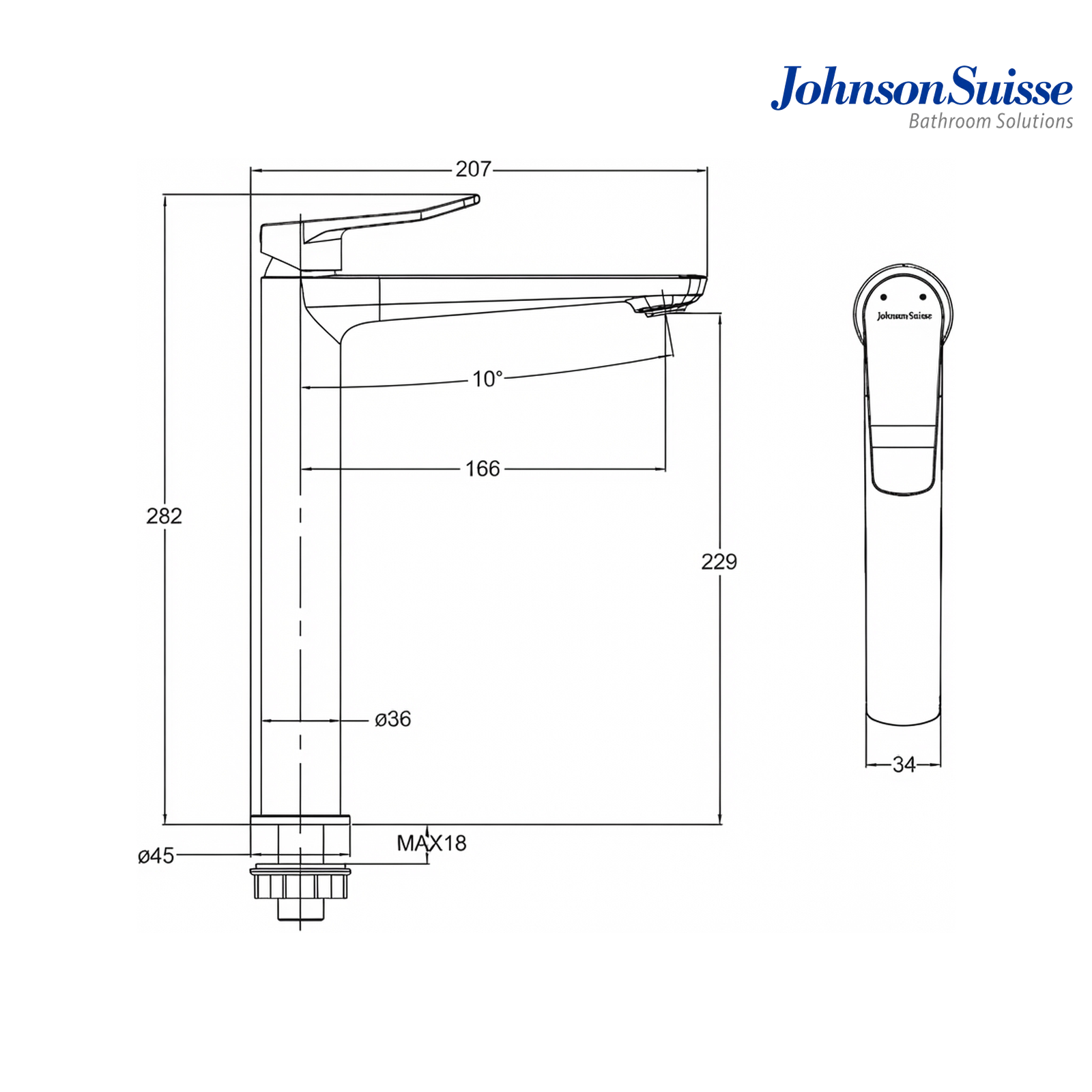 Johnson Suisse Lazio Basin Pillar Tap Without Pop Up Waste | WBFA301692 | Chrome