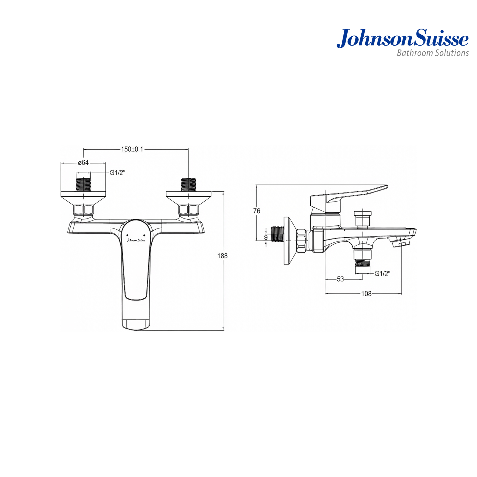 Johnson Suisse Lazio Single Lever Wall Mounted Bath-Shower Mixer | WBFA301696 | Chrome