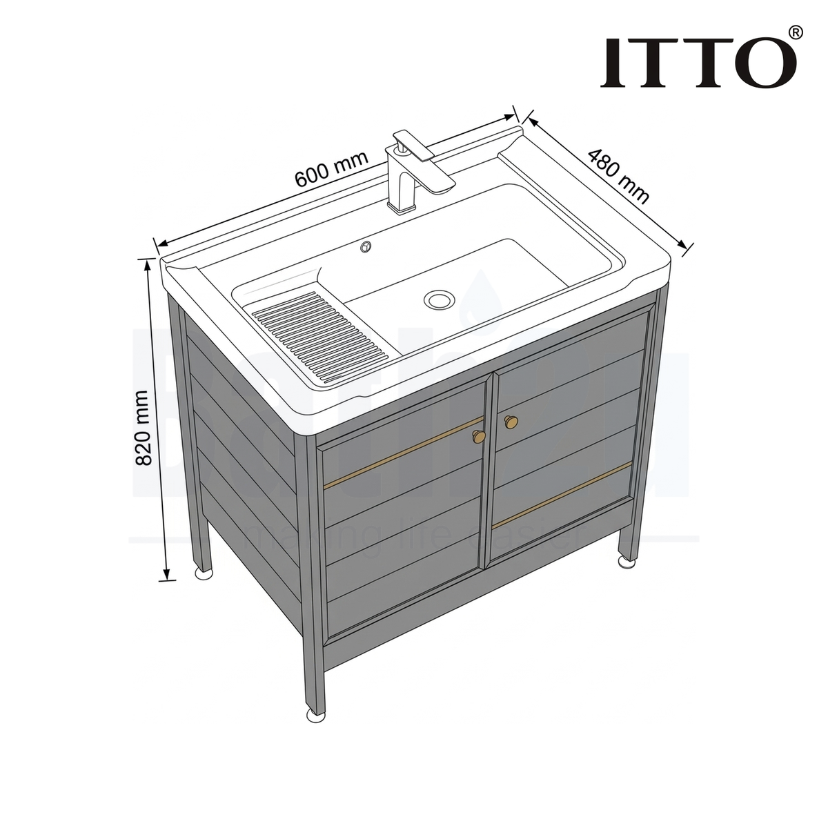 ITTO IT-F26X 600mm Laundry Basin with Cabinet | Gray