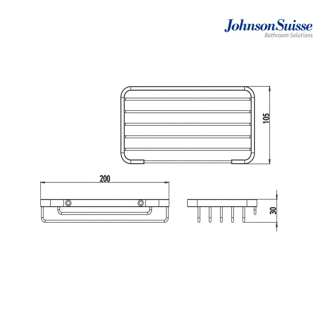 Johnson Suisse Commercial Series 200mm Grated Bathroom Shelf | WBBA100278CP | Polished Silver
