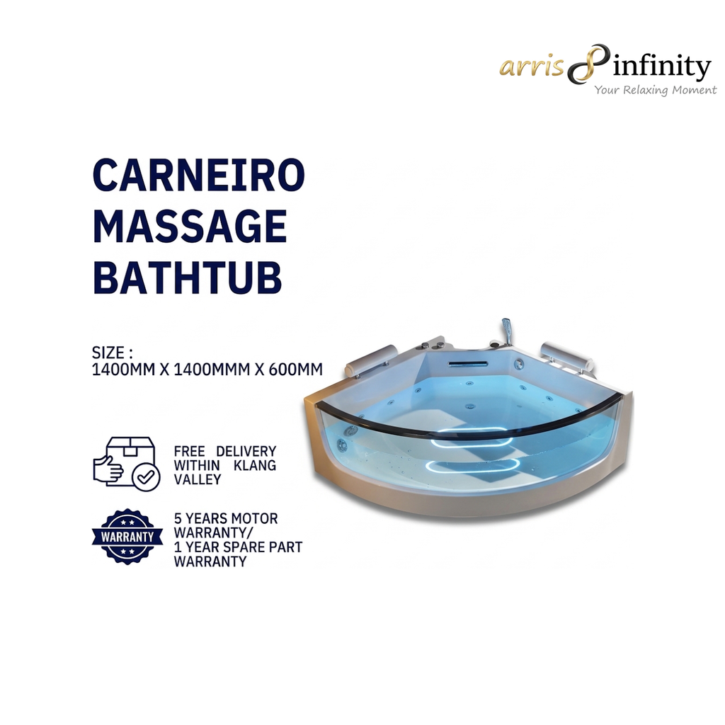 ARRIS INFINITY Carneiro 1400mm Triangular Massage Bathtub Luxury Jacuzzi | White