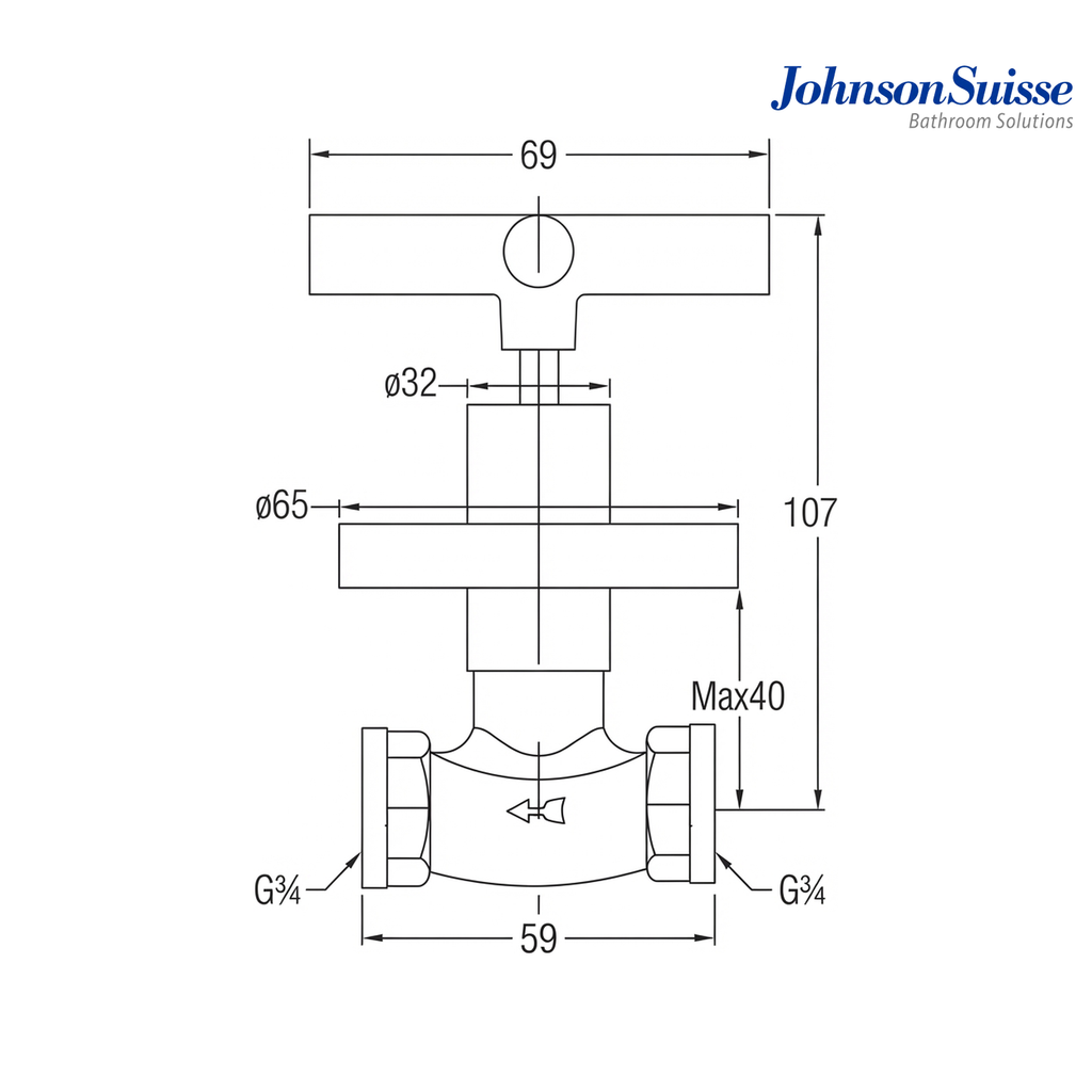 Johnson Suisse ASTI-N 3/4" Cross Handle Stop Valve with Flange | WBFA301685CP | Chrome