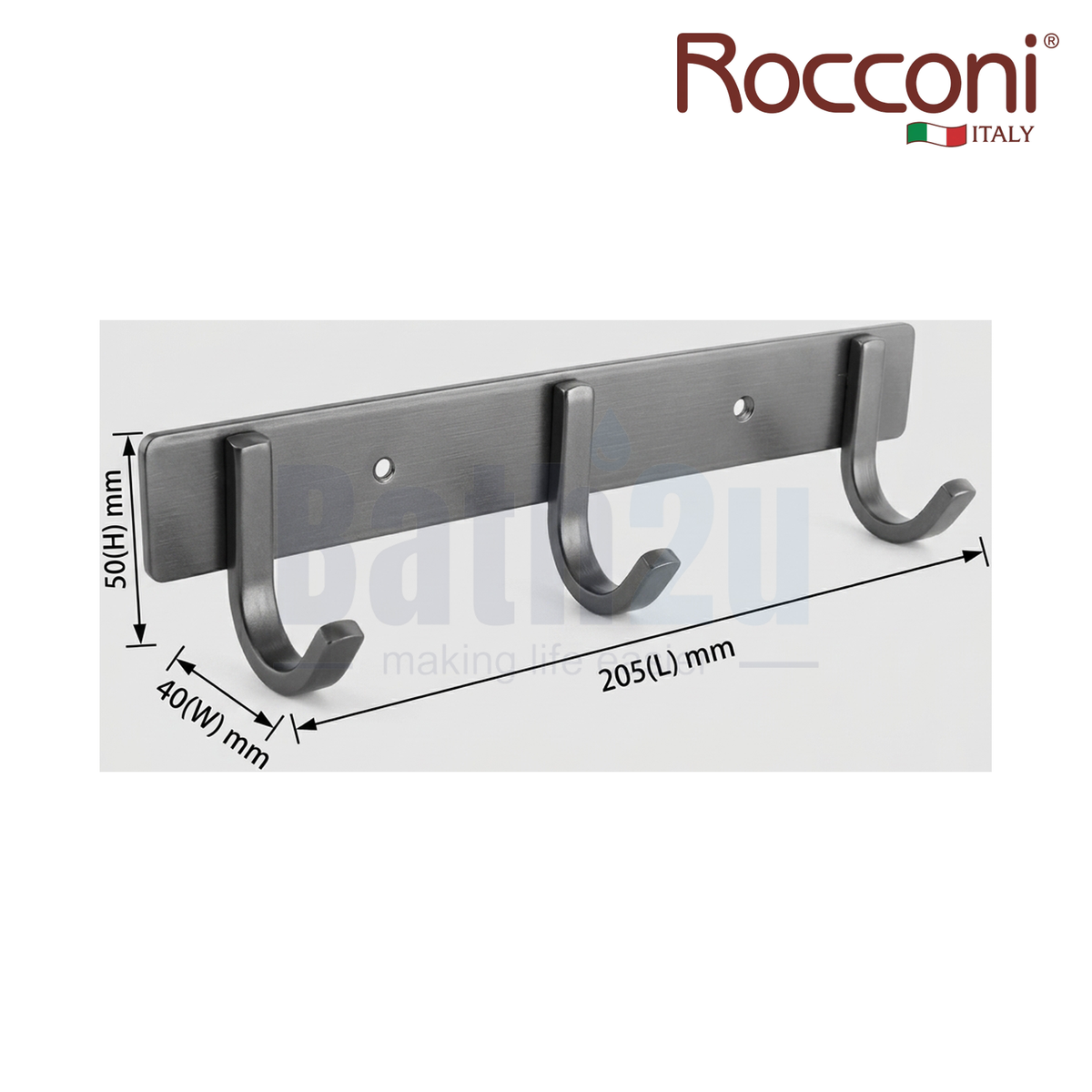 Rocconi RCN-Z3GM 3 - Robe Hook Bar - Gun Metal (205 mm)
