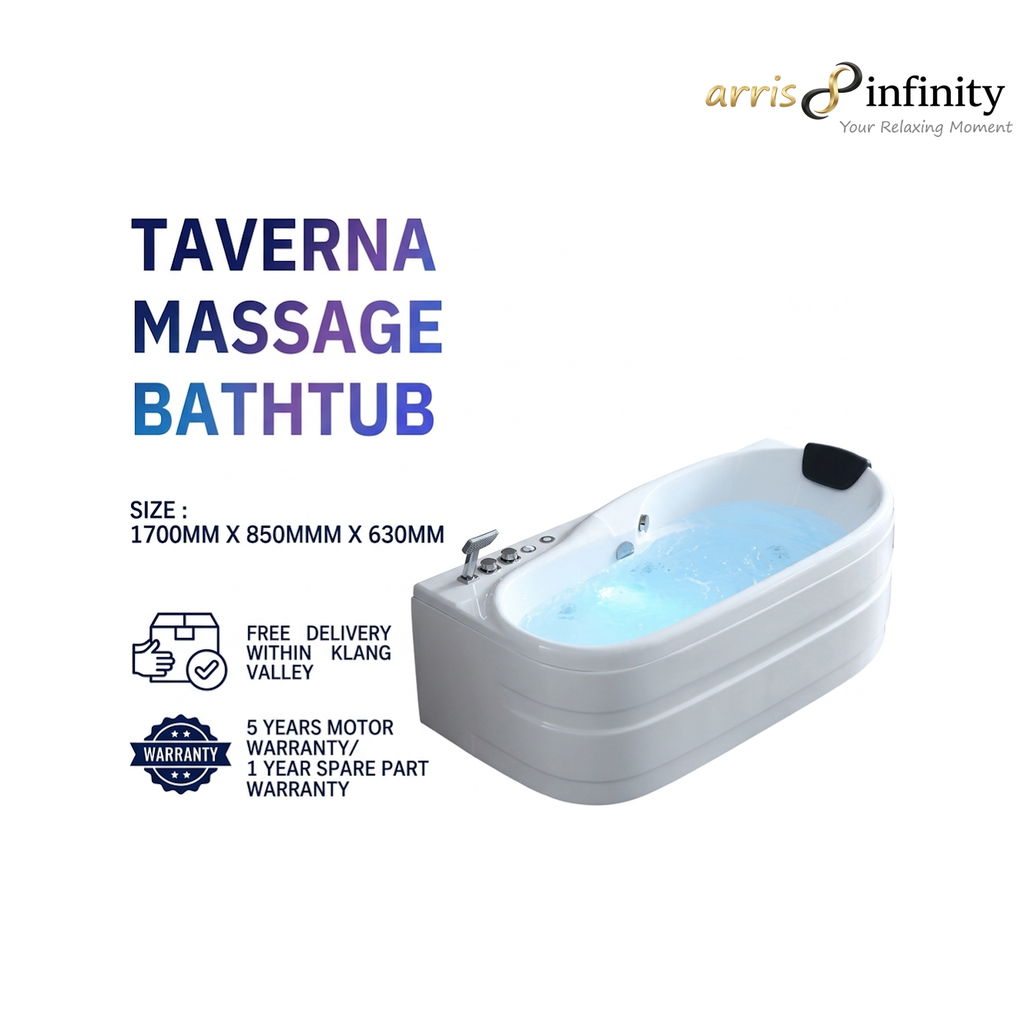 ARRIS INFINITY Taverna 1700mm Rectangular Massage Bathtub Luxury Jacuzzi | White