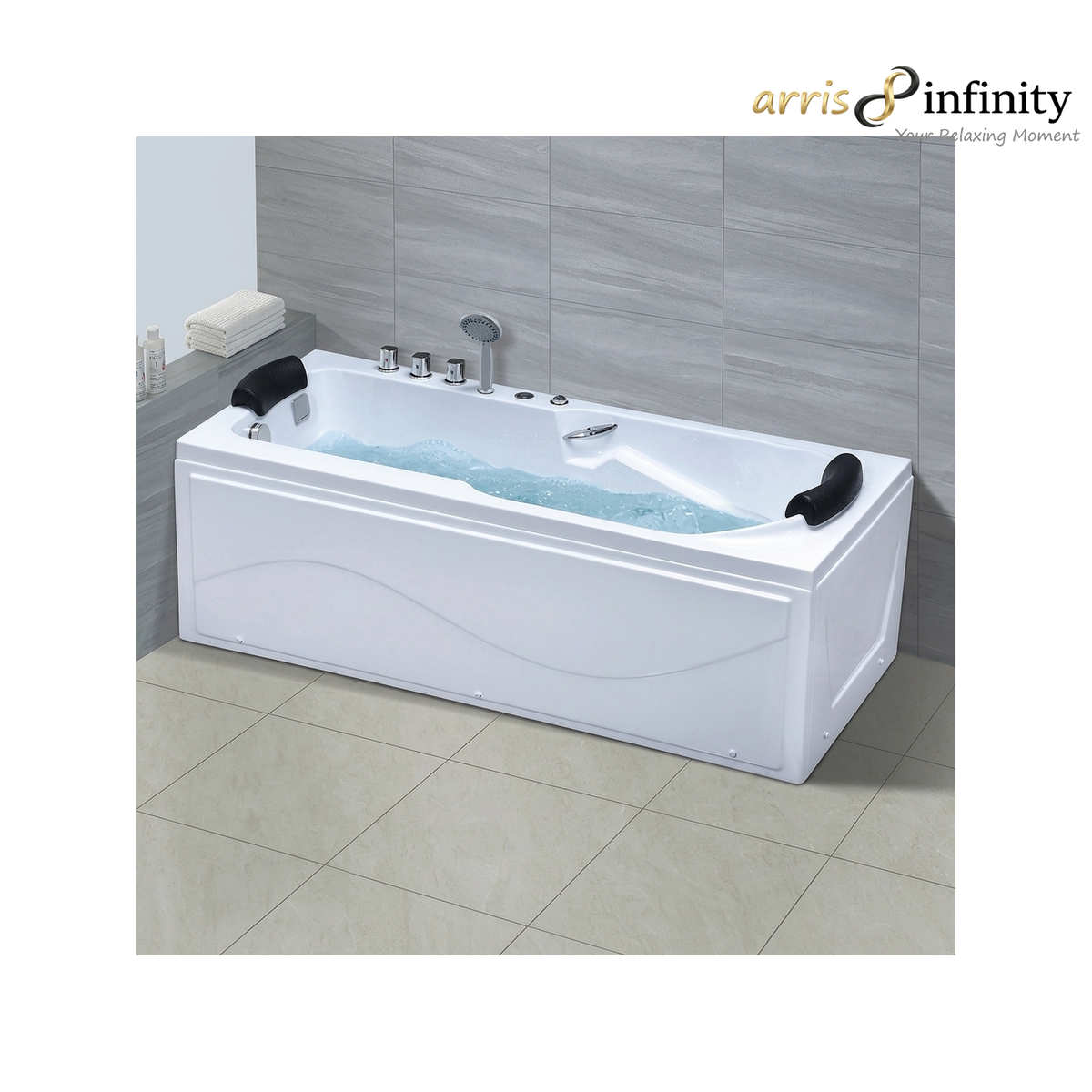 ARRIS INFINITY Mindelo 1700mm Rectangular Massage Bathtub Luxury Jacuzzi | White