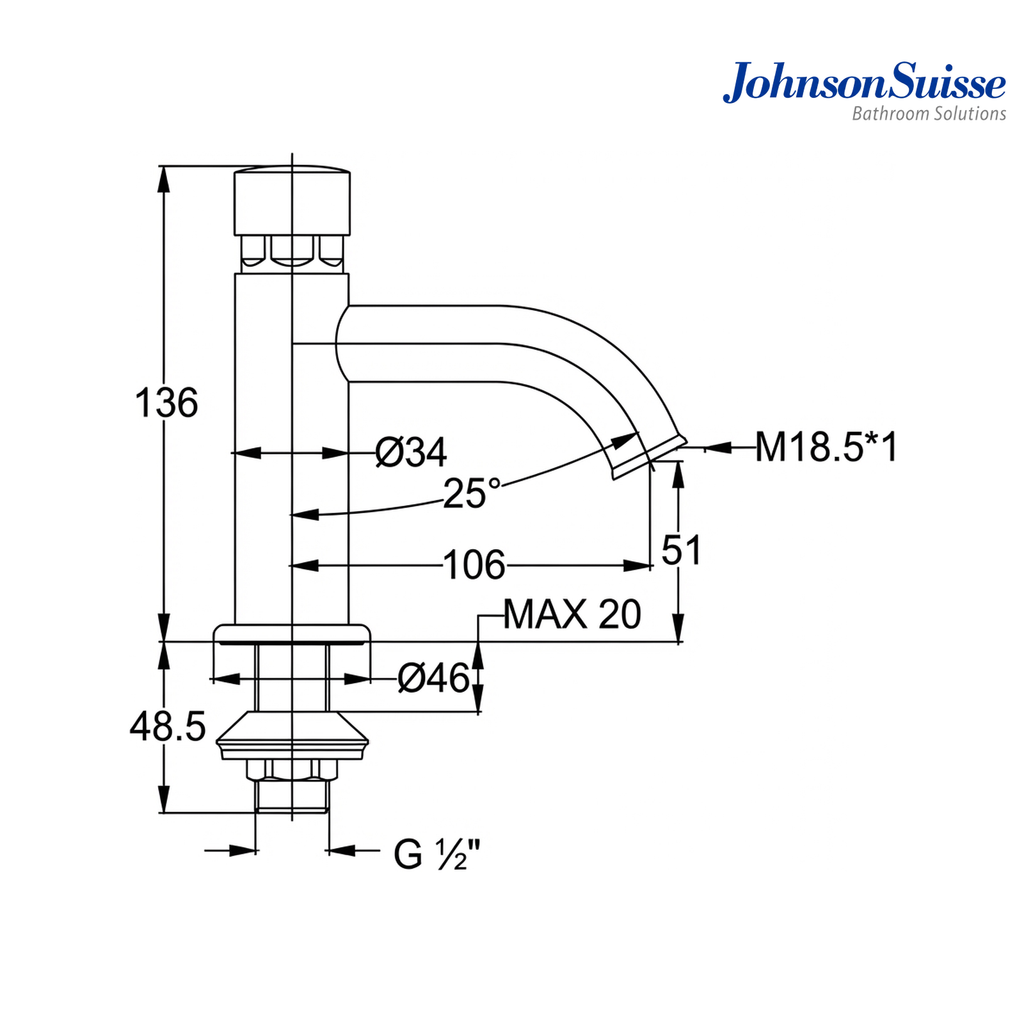 Johnson Suisse Deck-Mounted Self-Closing Basin Tap | WBFA301624C | Chrome