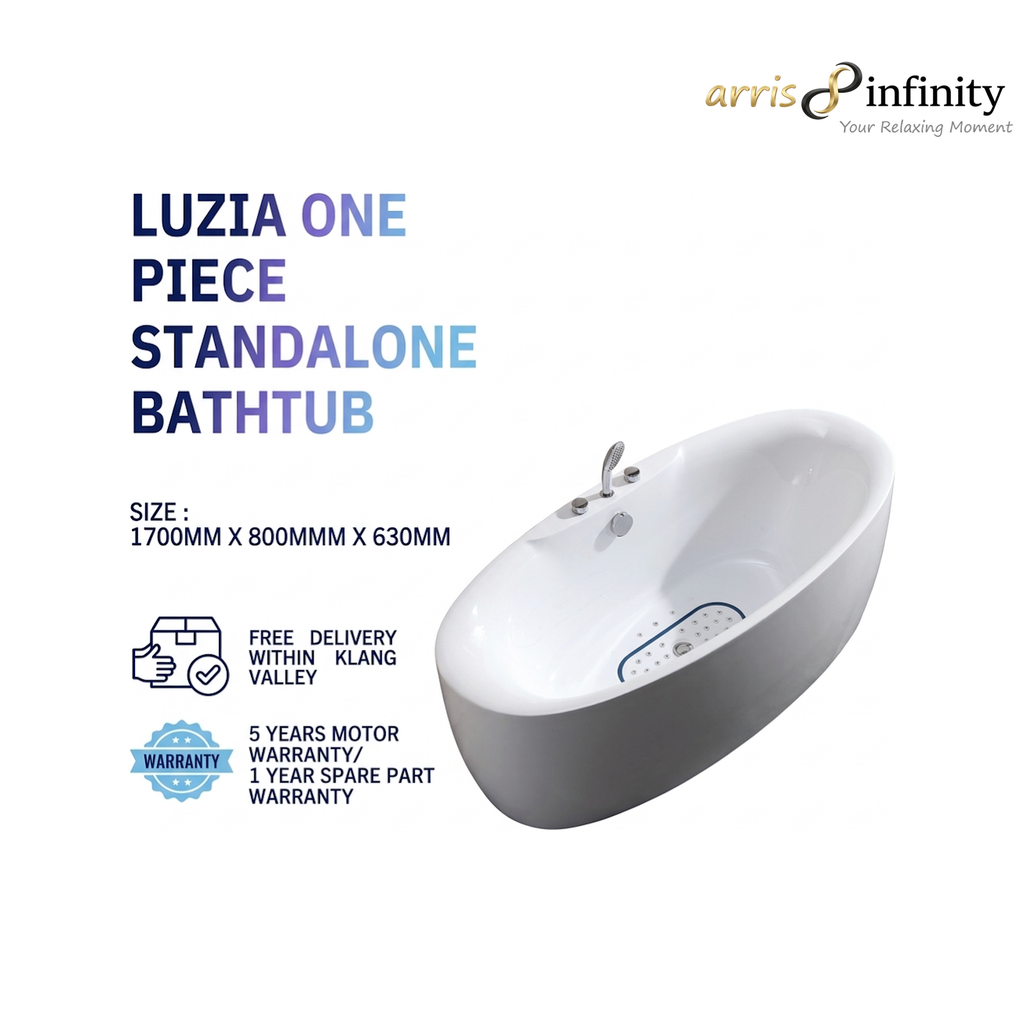 ARRIS INFINITY LUZIA 1700mm Rectangular Stand Alone Bath Tub | White