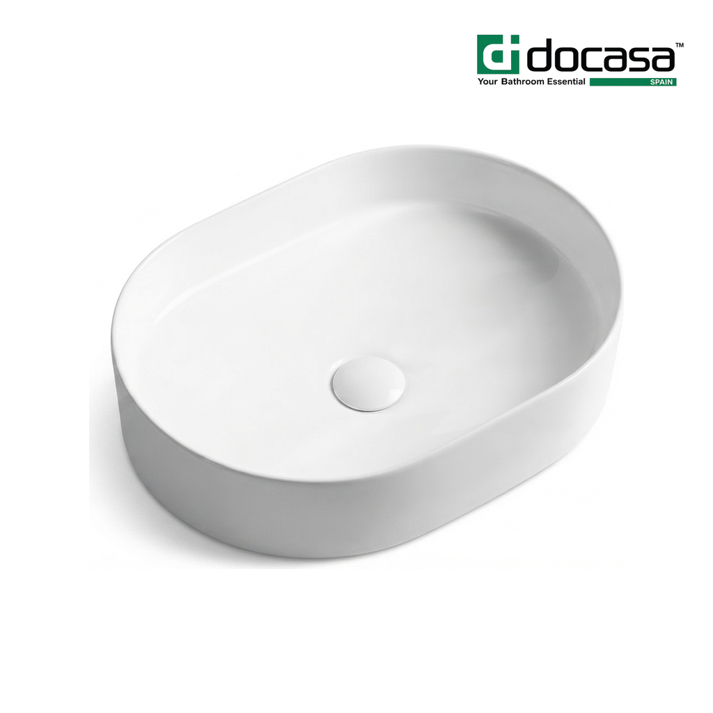 Docasa K550 500mm Ceramic Counter Top Basin | White Modern Wash Sink for Bathroom & Toilet