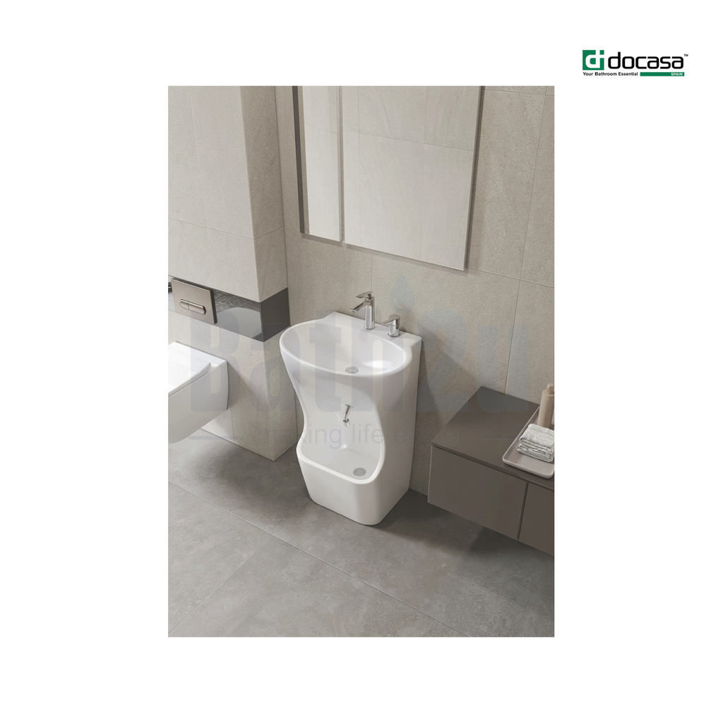 Docasa B700 605MM Floor-Mounted Floorstanding Wudu Basin | Premium Glossy White Ceramic