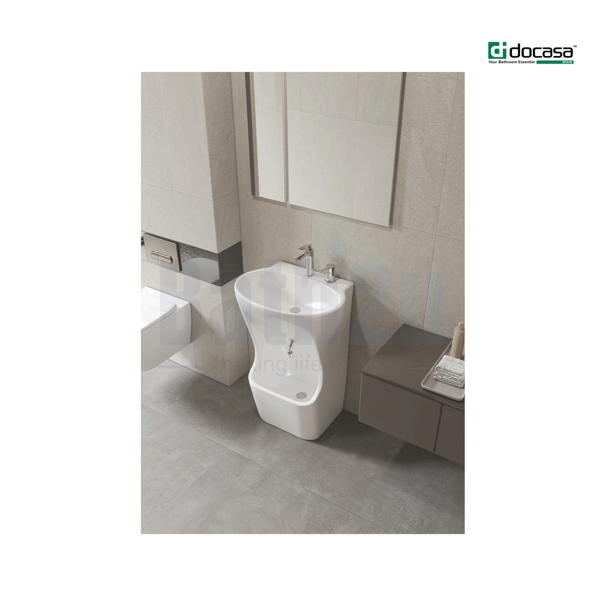 Docasa B700 605MM Floor-Mounted Floorstanding Wudu Basin | Premium Glossy White Ceramic
