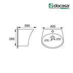 Docasa 5300B 580mm Ceramic Wall Hung Basin | White Modern Wash Sink for Bathroom & Toilet