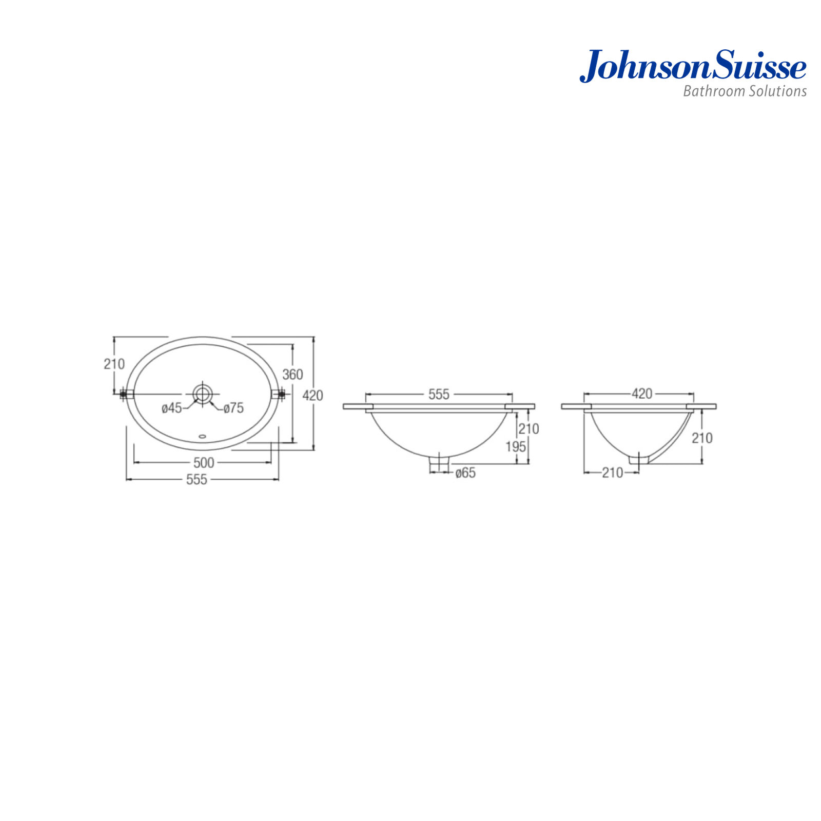 Johnson Suisse York WBAAYK100WW 555mm Oval Undercounter Basin | White