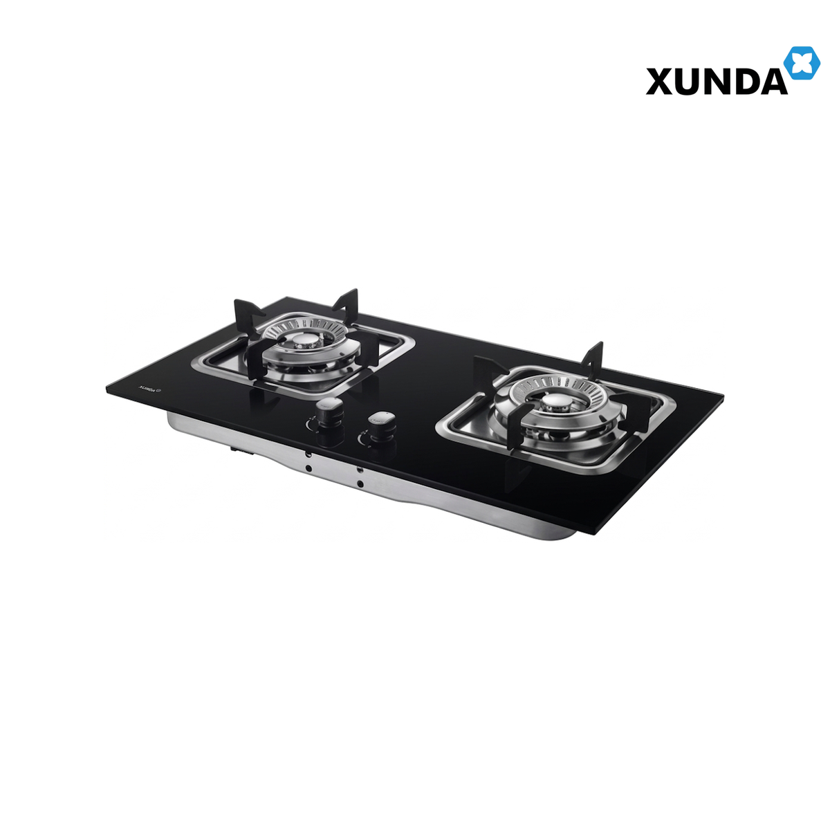 XUNDA 2-DS312T 720mm Toughened Glass Double Burner Gas Hob | Black