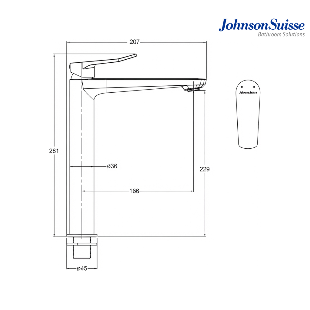 Johnson Suisse Lazio Basin Pillar Mixer Without Pop Up Waste | WBFA301691 | Chrome