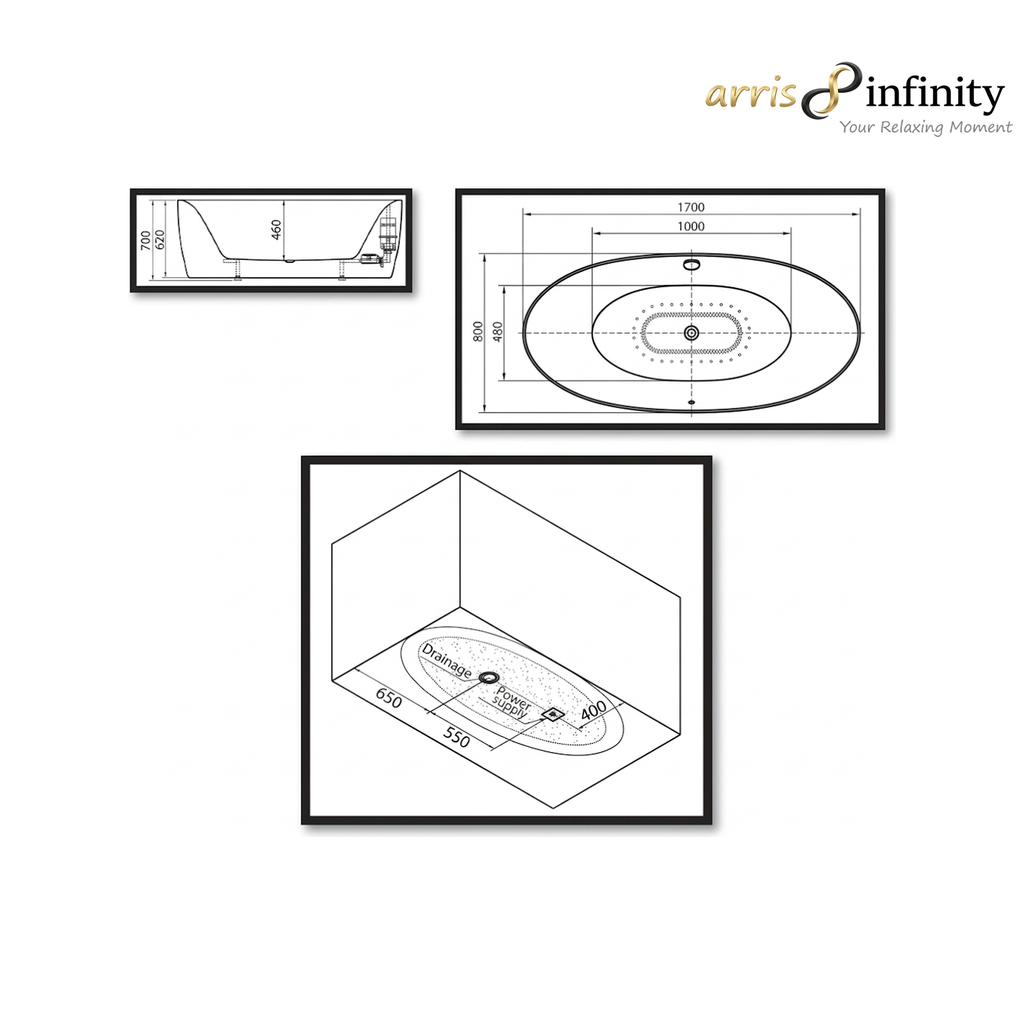 ARRIS INFINITY LUZIA 1700mm Standalone Bath Tub | White