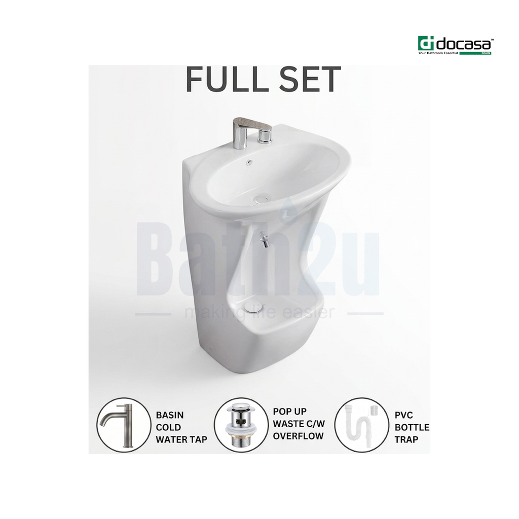 Docasa B700 605MM Floor-Mounted Floorstanding Wudu Basin | Premium Glossy White Ceramic