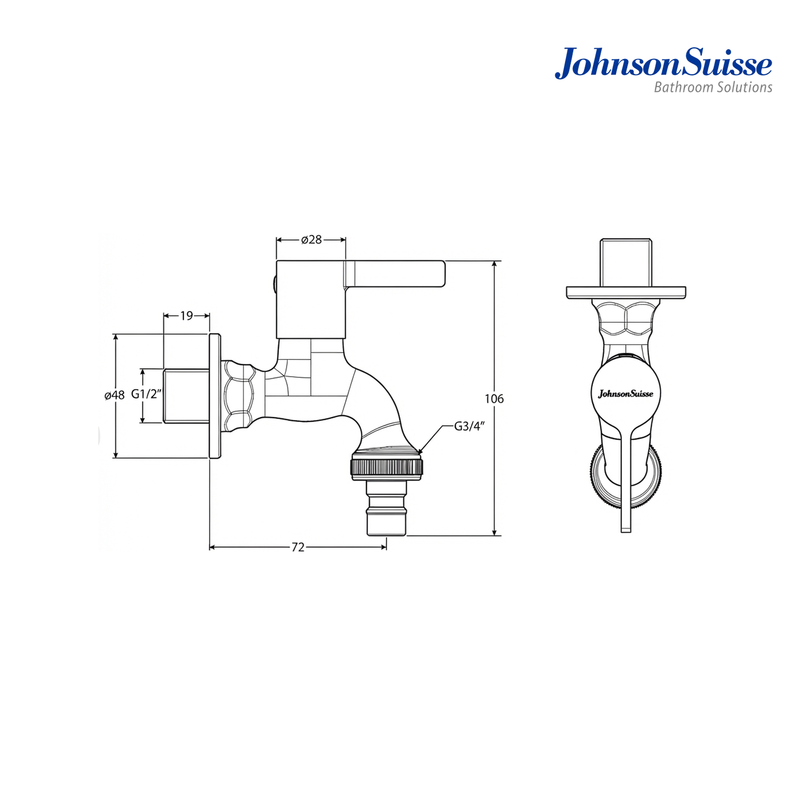 Johnson Suisse Lira 1/2" Washing Machine Bib Tap With Wall Flange | WBFA301668CP |  Chrome