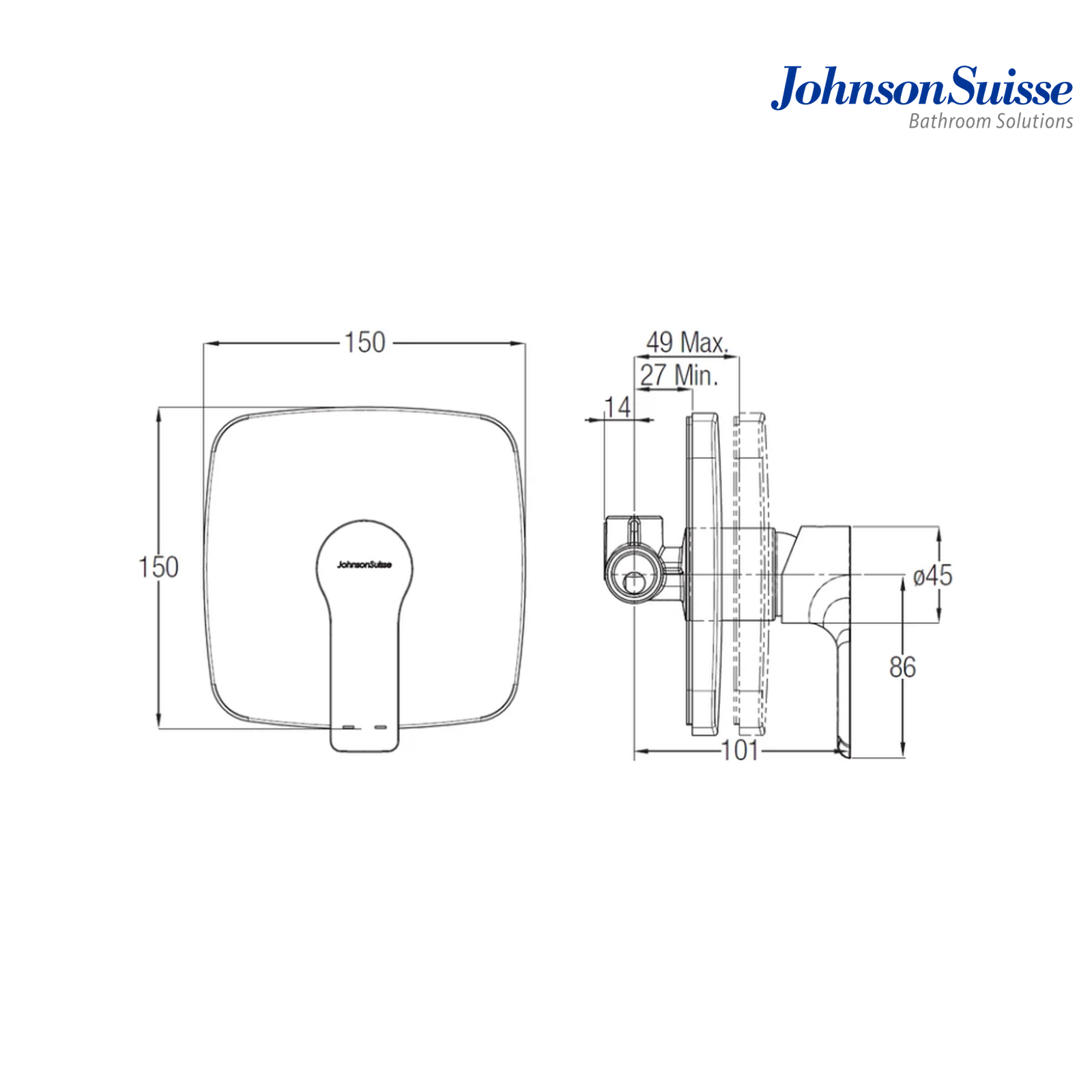 Johnson Suisse Trento Concealed Shower Mixer With Diverter WBFA301317CP 150x150mm | Chrome