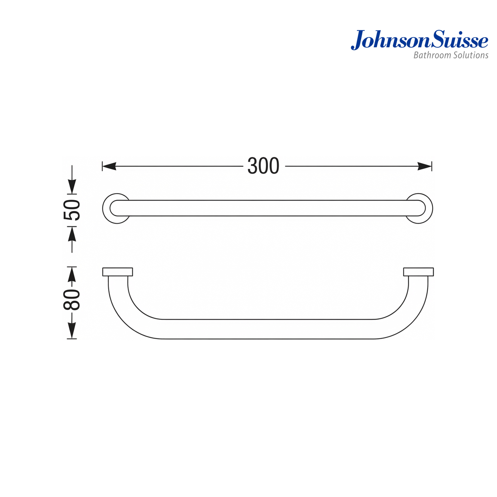 Johnson Suisse 300mm Straight Metal Safety Grab Bar | WBBA100129CP | Polished Chrome