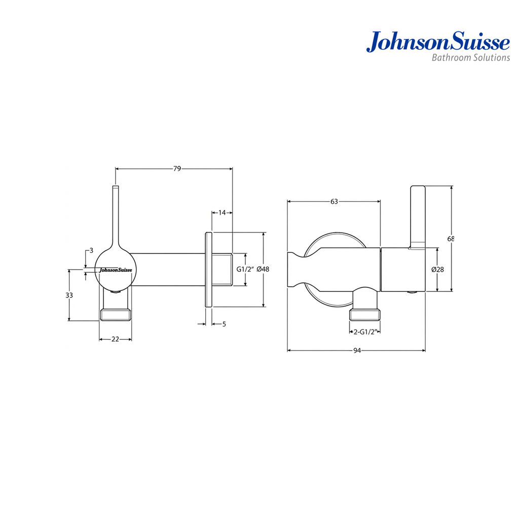 Johnson Suisse Lira 1/2" Angle Valve with Handshower Holder | WBFA301676CP | Chrome