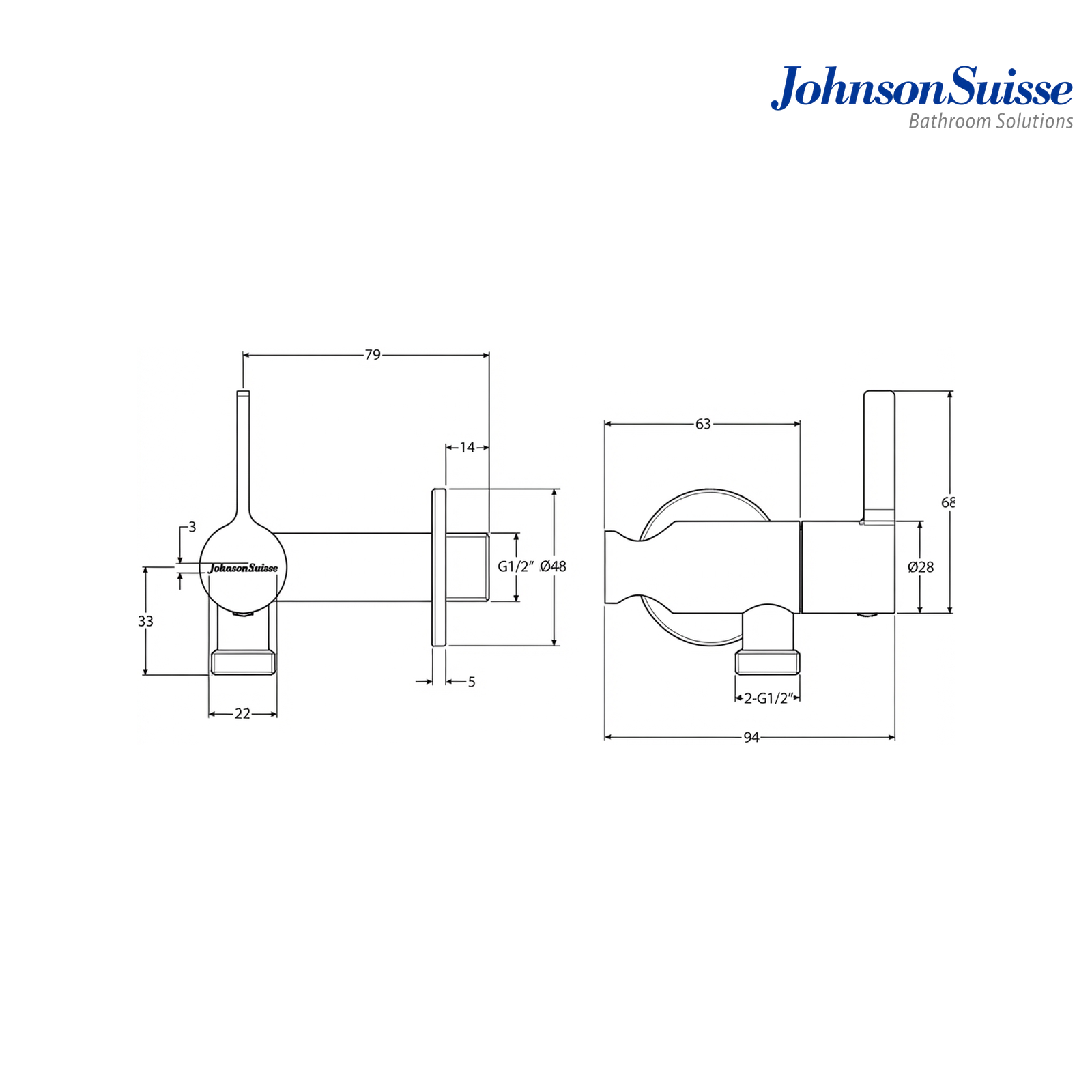 Johnson Suisse Lira 1/2" Angle Valve with Handshower Holder | WBFA301676CP | Chrome