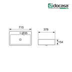 Docasa K402 715mm Ceramic Counter Top Wall Hung Basin | White Modern Wash Sink for Bathroom & Toilet