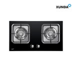 XUNDA 2-DS312T 720mm Toughened Glass Double Burner Gas Hob | Black