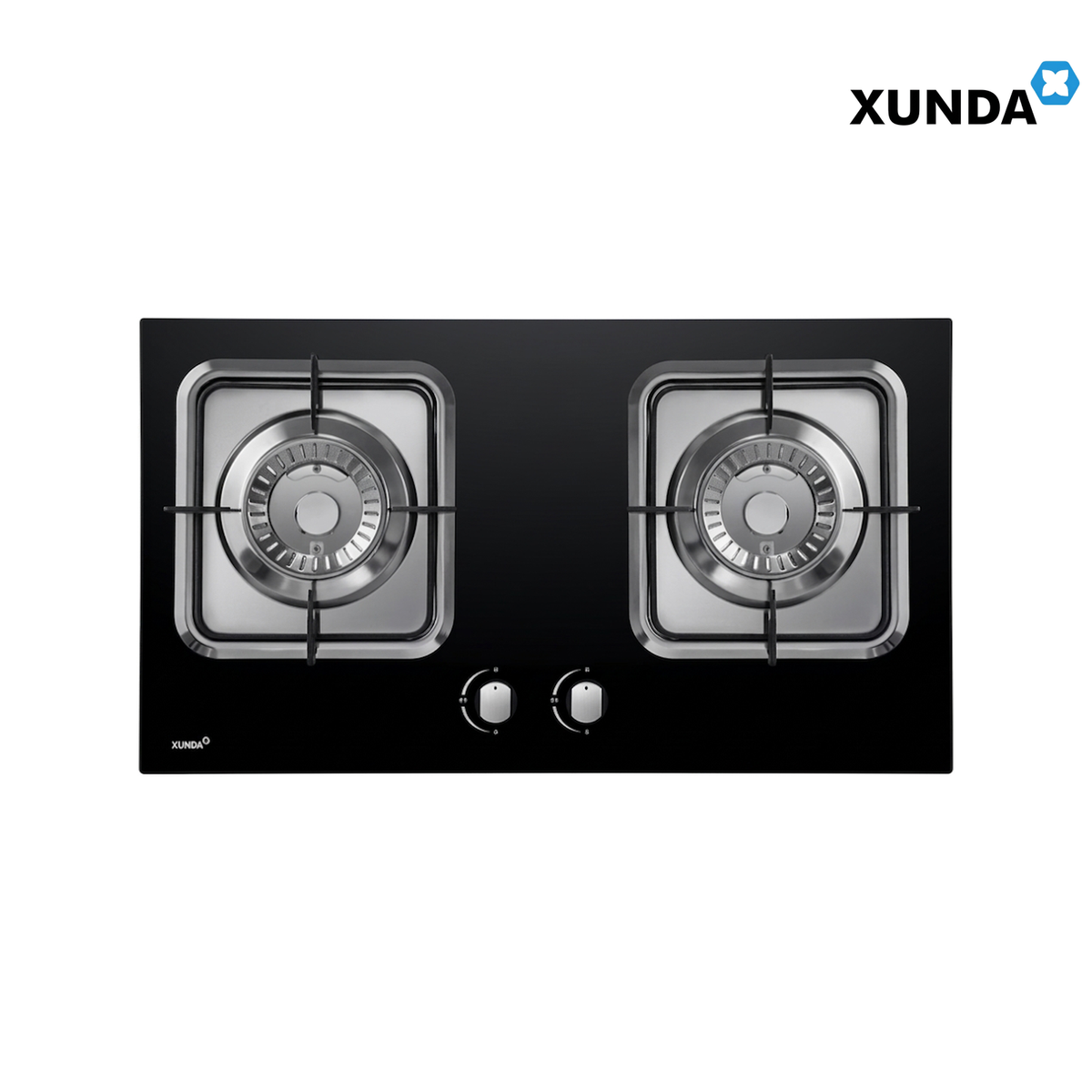 XUNDA 2-DS312T 720mm Toughened Glass Double Burner Gas Hob | Black