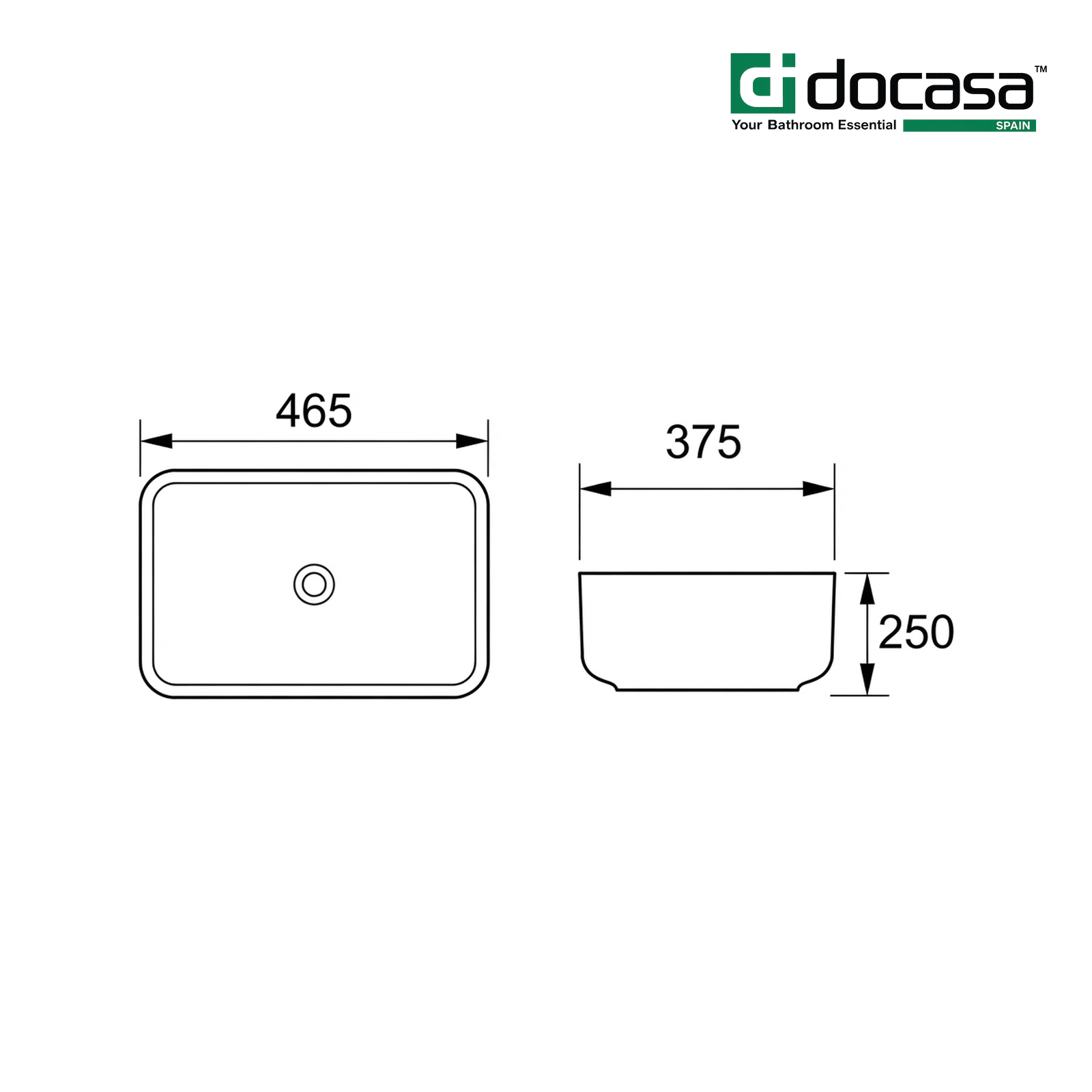 Docasa K549B 465mm Ceramic Counter Top Basin | White Modern Wash Sink for Bathroom & Toilet